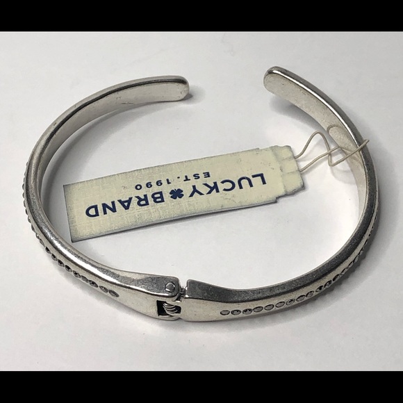 Lucky Brand Silver Pavé Hinge Cuff Bracelet Crystal Accent Boho Chic - Picture 1 of 3